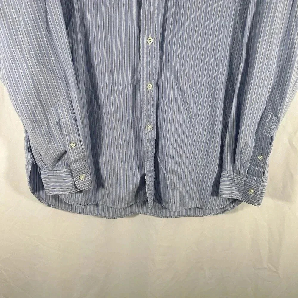 Ralph Lauren Dress Shirt Men's Large Blue Striped Button Up Long Sleeve - Picture 3 of 9